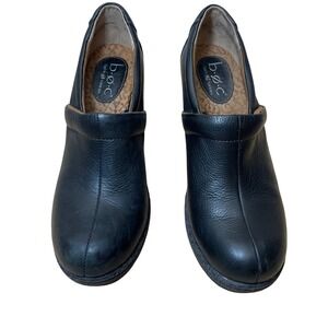 BOC Born Concepts Black Leather Wedge Mules Clogs Shoes Women Size 7.5
